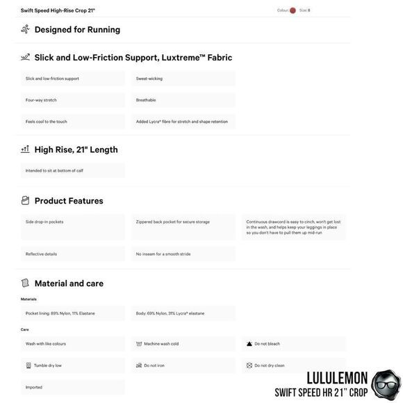 LULULEMON SWIFT SPEED HIGH-RISE 21” CROP DARK RED PETITE WOMEN’S SIZE 8 LEGGINGS - Picture 5 of 16